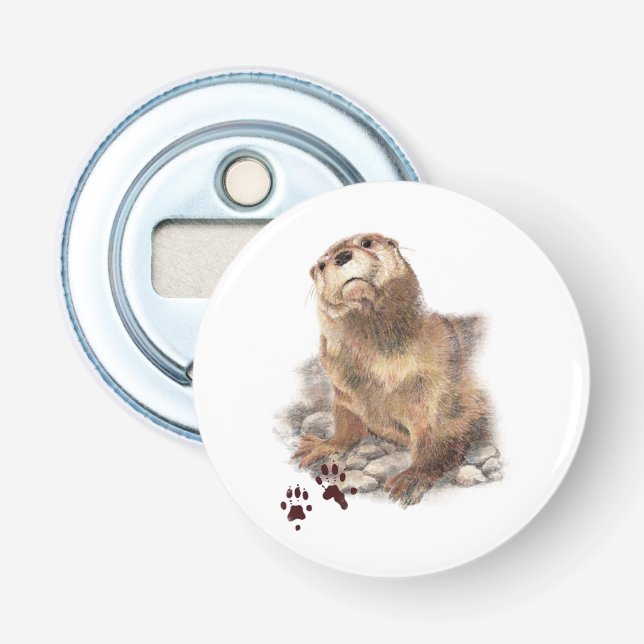 Cute Watercolor Otter Wildlife Animal art Bottle Opener (Front)