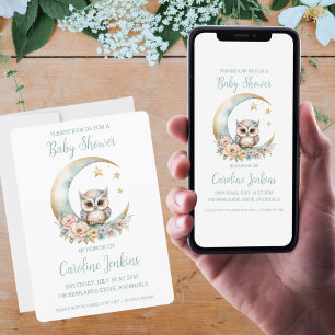 Cute Watercolor Owl Baby Shower Invitation
