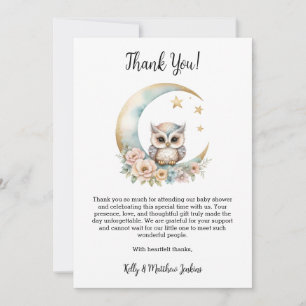 Cute Watercolor Owl Baby Shower  Thank You Card