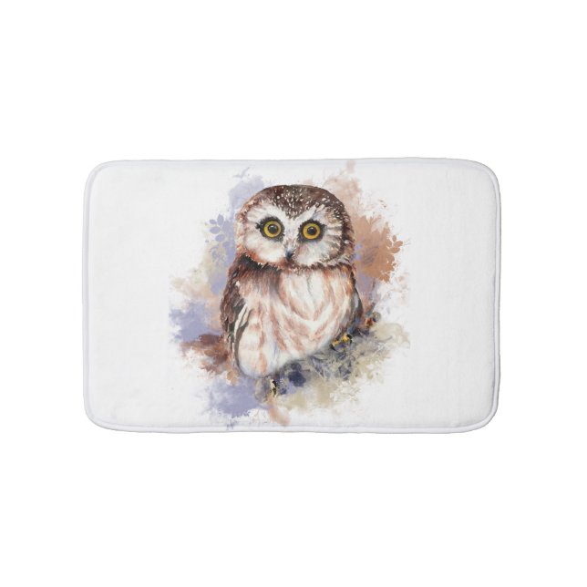 Cute Watercolor Owl Bird Nature art Bath Mat (Front)