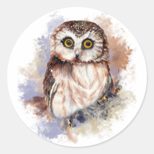 Cute Watercolor Owl Bird Nature art Classic Round Sticker