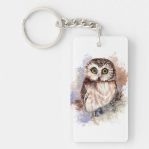 Cute Watercolor Owl Bird Nature art Key Ring