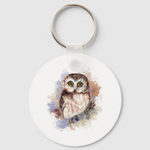 Cute Watercolor Owl Bird Nature art Key Ring