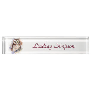 Cute Watercolor Owl Bird Nature art Nameplate