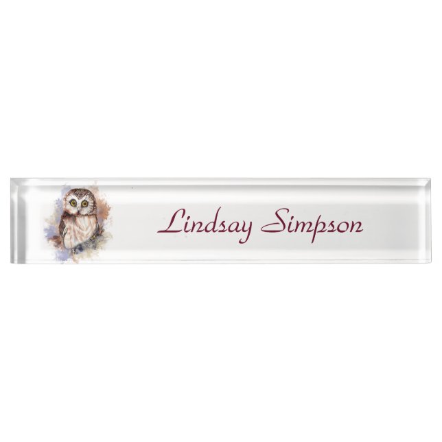 Cute Watercolor Owl Bird Nature art Nameplate (Front)