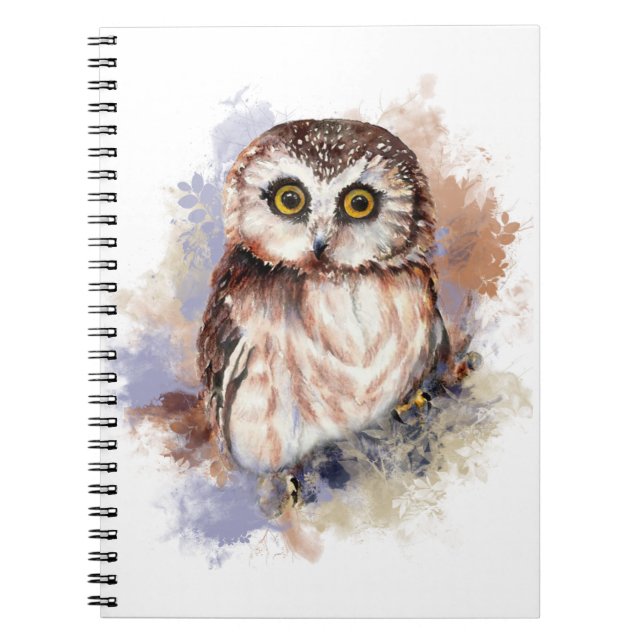 Cute Watercolor Owl Bird Nature art Notebook (Front)