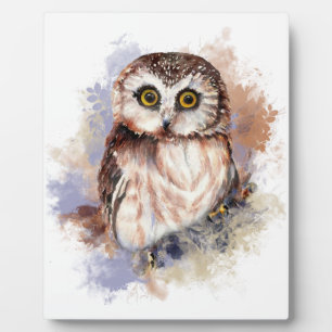 Cute Watercolor Owl Bird Nature art Plaque