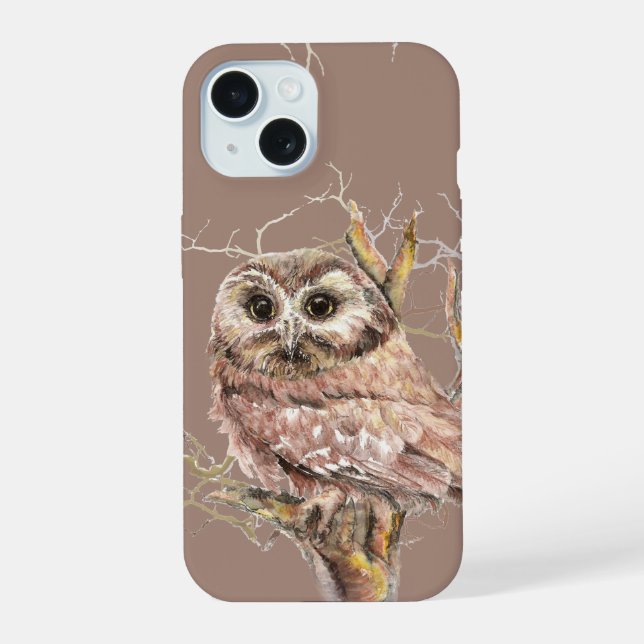 Cute Watercolor Owl Bird Wildlife Art  iPhone 14 C 15 Case (Back)