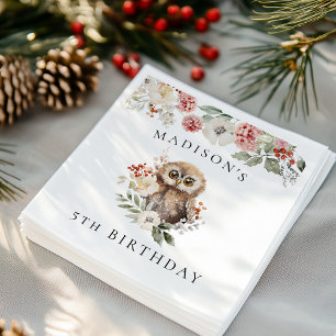 Cute Watercolor Owl Birthday Party Napkin