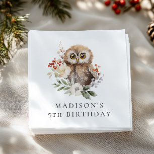 Cute Watercolor Owl Birthday Party Napkin