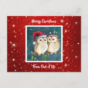 Cute Watercolor Owl Christmas Postcard