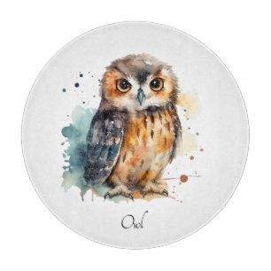 Cute Watercolor Owl, custom Cutting Board