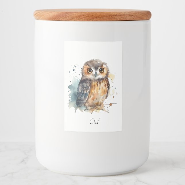 Cute Watercolor Owl, custom Food Label (Front)