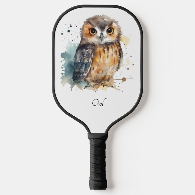 Cute Watercolor Owl, custom Pickleball Paddle (Front)