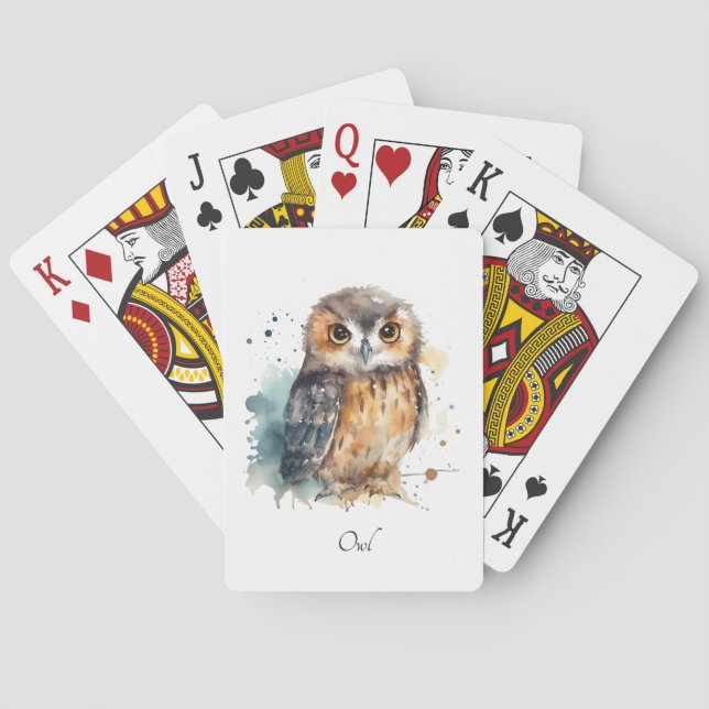 Cute Watercolor Owl, custom Playing Cards (Back)