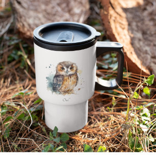 Cute Watercolor Owl, custom Travel Mug