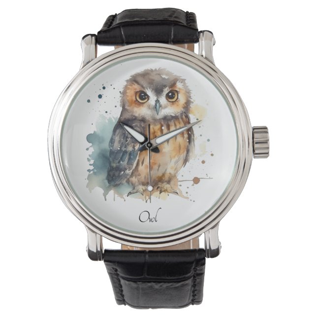 Cute Watercolor Owl, custom Watch (Front)