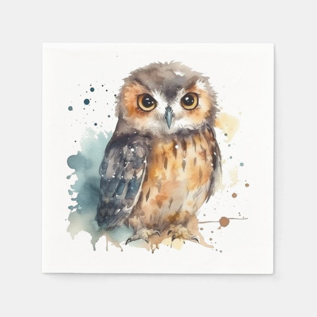 Cute Watercolor Owl Napkin (Front)
