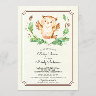 Cute Watercolor Owl Neutral Baby Shower Invitation
