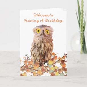 Cute Watercolor Owl On A Branch Custom  Card