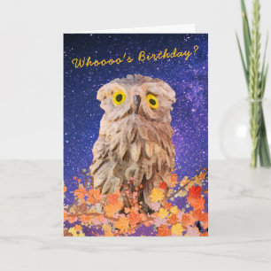 Cute Watercolor Owl On A Branch Custom  Card