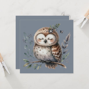 Cute Watercolor Owl with Floral Woodland Style