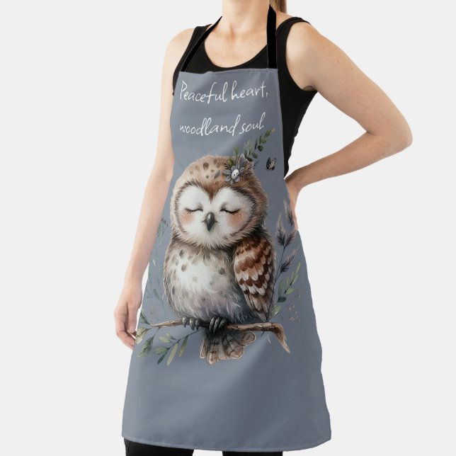 Cute Watercolor Owl with Floral Woodland Style Apron (Insitu)