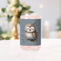 Cute Watercolor Owl with Floral Woodland Style