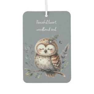 Cute Watercolor Owl with Floral Woodland Style Car Air Freshener
