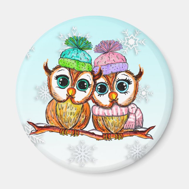 Cute Watercolor Owls Kitchen Refrigerator Magnet (Front)