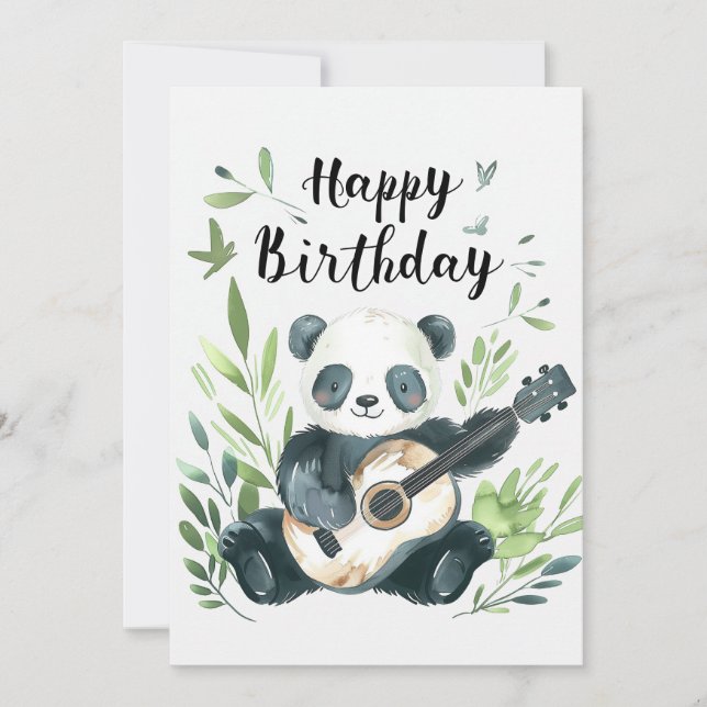 Cute watercolor Panda playing guitar Birthday Holiday Card (Front)