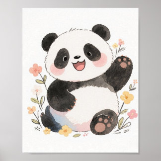Cute Watercolor Panda Poster