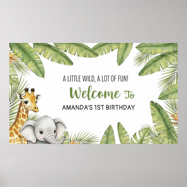 Cute Watercolor Party Animals Birthday Poster (Front)