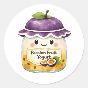 Cute Watercolor Passion Fruit Yogurt Jar with Hat Classic Round Sticker
