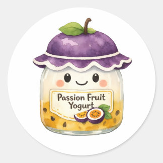Cute Watercolor Passion Fruit Yogurt Jar with Hat Classic Round Sticker