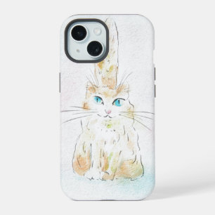 Cute Watercolor Pastel Cat iPhone 15 Case