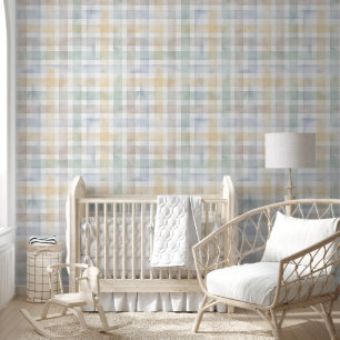 Cute Watercolor Pastel Chequered Pattern Nursery Wallpaper