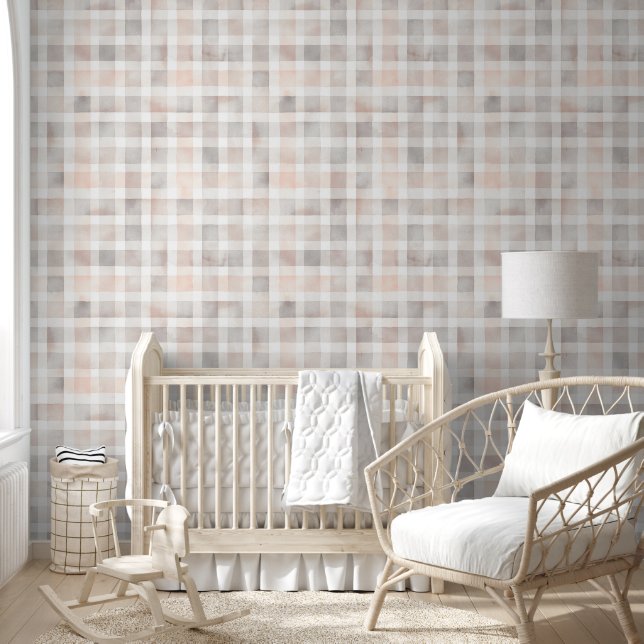 Cute Watercolor Pastel Chequered Pattern Nursery Wallpaper (Kids)