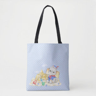 CUTE WATERCOLOR PASTEL ELEPHANT ON THE BEACH TOTE BAG