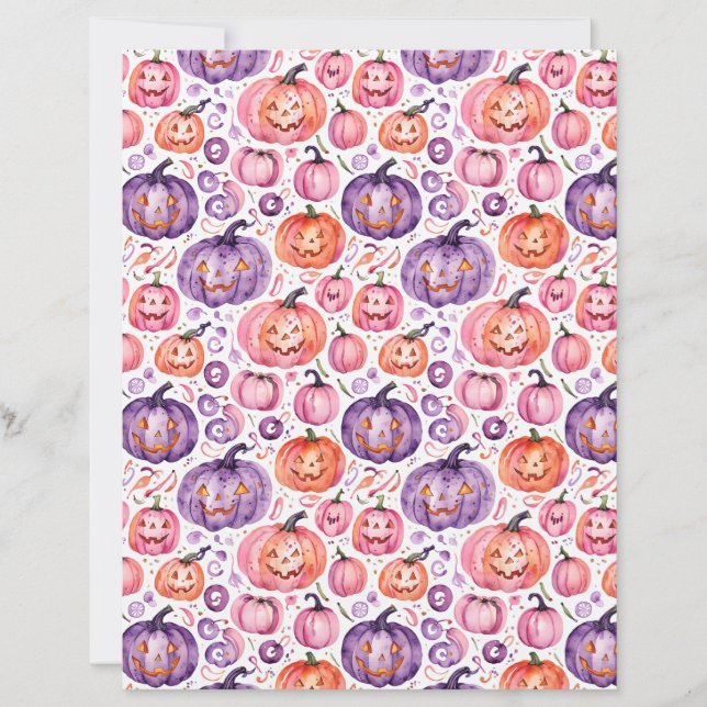 Cute Watercolor Pastel Halloween Pumpkin Paper (Front)