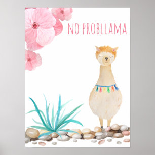 Cute Watercolor Pastel No Probllama Llama Nursery Poster