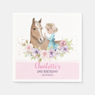 Cute Watercolor Pastel Princess and Horse Birthday Napkin