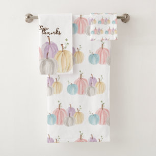 Cute Watercolor Pastel Pumpkins Give Thanks Bath Towel Set