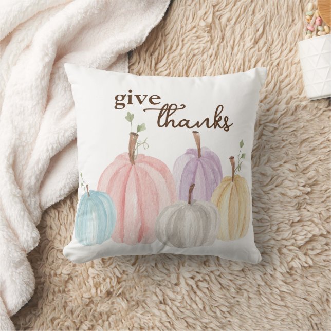 Cute Watercolor Pastel Pumpkins Give Thanks Cushion (Blanket)