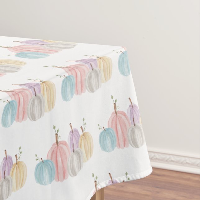 Cute Watercolor Pastel Pumpkins Thanksgiving Tablecloth (In Situ)