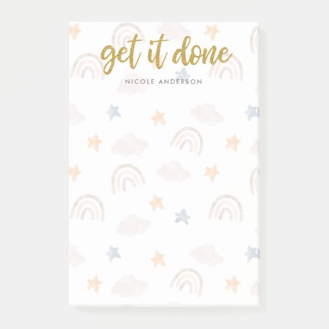 Cute Watercolor Pastel Rainbow Cloud Stars Post-it Notes (Front)