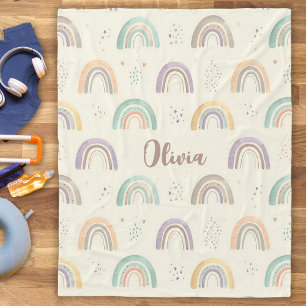 Cute Watercolor Pastel Rainbows Fleece Blanket