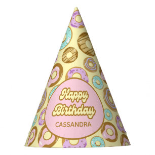 Cute Watercolor Pastel Sprinkle Donut Yellow Party Hat