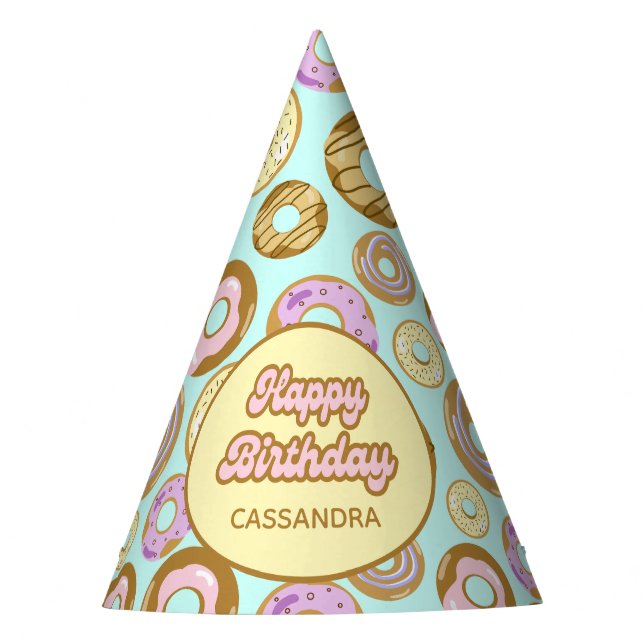 Cute Watercolor Pastel Sprinkle Doughnut Green Party Hat (Front)