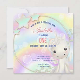Cute Watercolor pastel Unicorns Rainbow Birthday